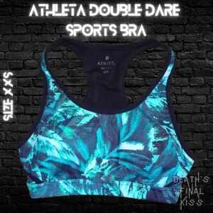 Athleta Double Dare tropical green teal sports bra XXS mesh racerback Lifting